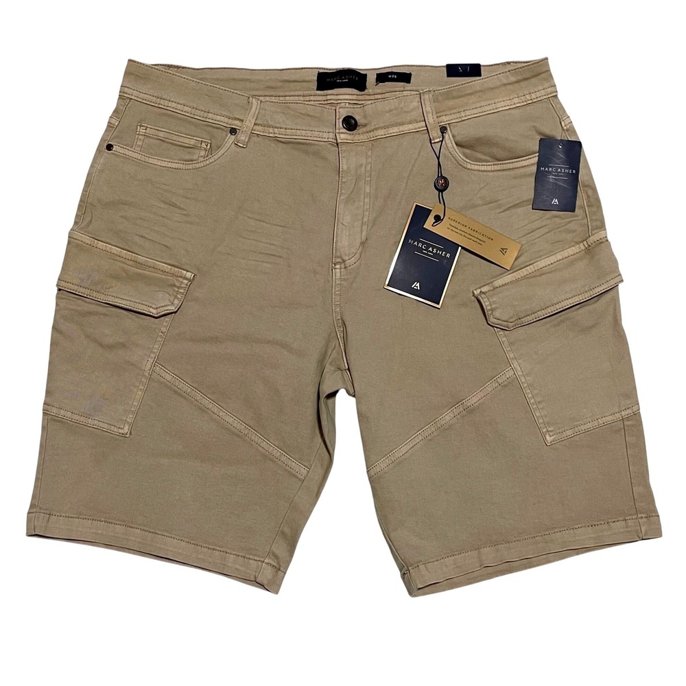 Marc Asher New York Mens Stone Cargo Shorts Size 38 NWT MADJ100227 Khaki Twill